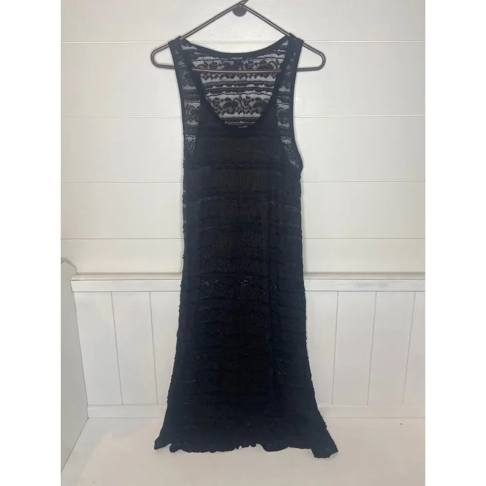 ❤️ Forever- Sheer Black Floral Cover Up Dress Size XL Nylon/Spandex - Picture 1 of 4